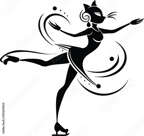 A stylist lady cat playing skating Show on the ice.