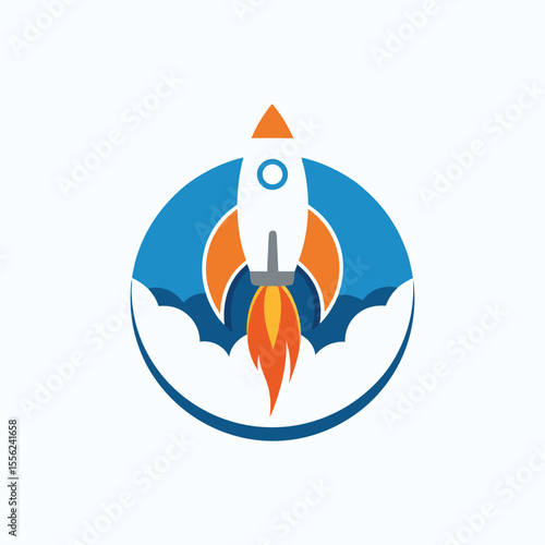 Minimalist Rocket Launch Logo Vector. Simple Modern Spacecraft Design for Technology and Startup Branding