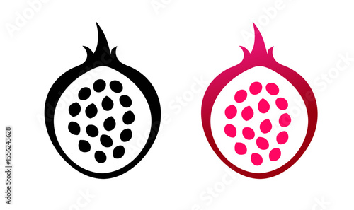 Pomegranate icon with natural gradient and black colors in outline design