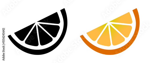 Orange slice icon in natural gradient and black colors, silhouette design