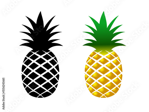Pineapple icon in natural gradient and black colors, silhouette design