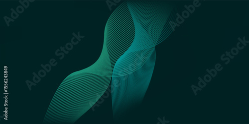 Line green techno abstract background overlap layer on dark space with glowing waves shape effect decoration. modern art good