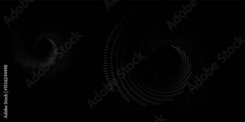 Halftone circular dotted frames set. Circle dots texture isolated on white background.  Modern design element spiral circle sound wave vector logo simple