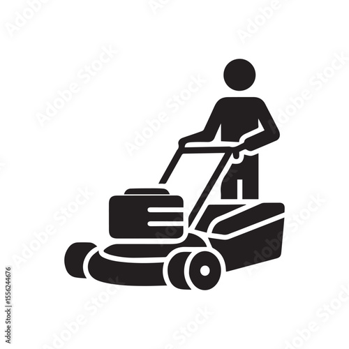 Minimalist lawn mower silhouette. Black and white lawn mower vector icon