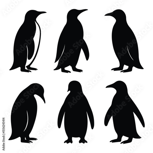 Silhouetted Penguins in Various Poses A Study in Black and White Birdlife Antarctic Fauna