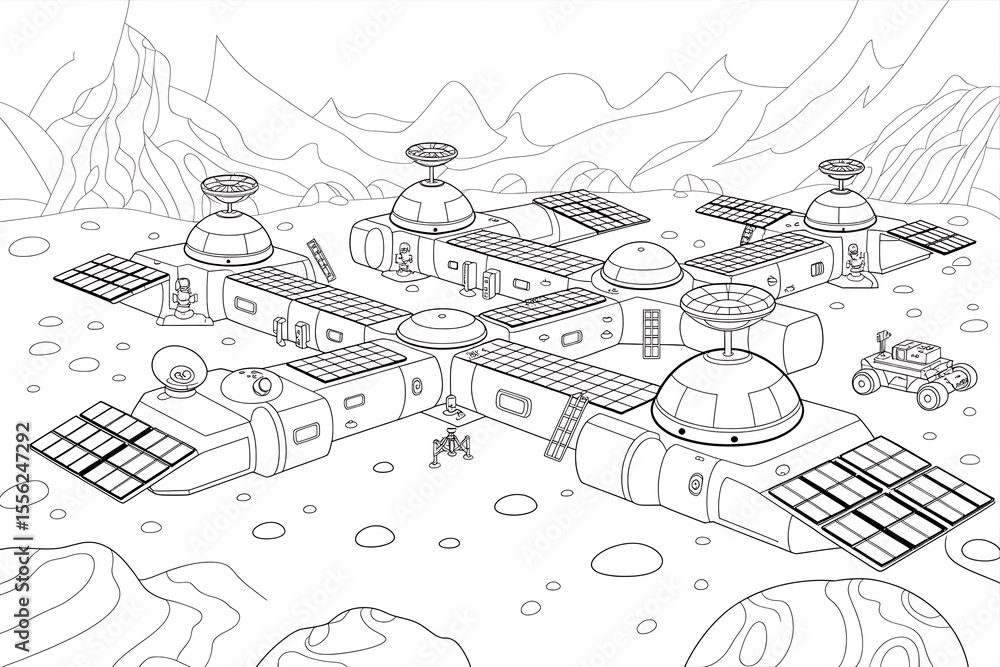 Fototapeta premium Lunar space station complex, intricate design, futuristic.