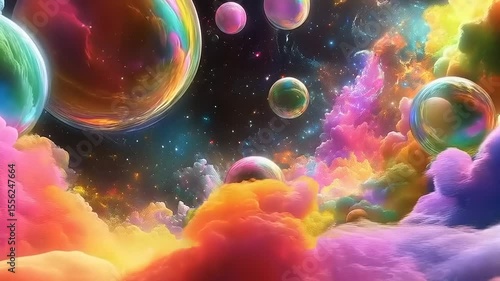 Chromatic Spheres Floating Amidst Celestial Clouds: An Imaginative Exploration