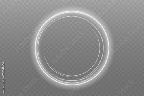 Luminous Spiral Light Twirl with Shiny Wave Motion, White Glowing Particles. Glitter silver neon circle ring frame. Light white Twirl. Curve light effect of white line. Abstract luxury white light