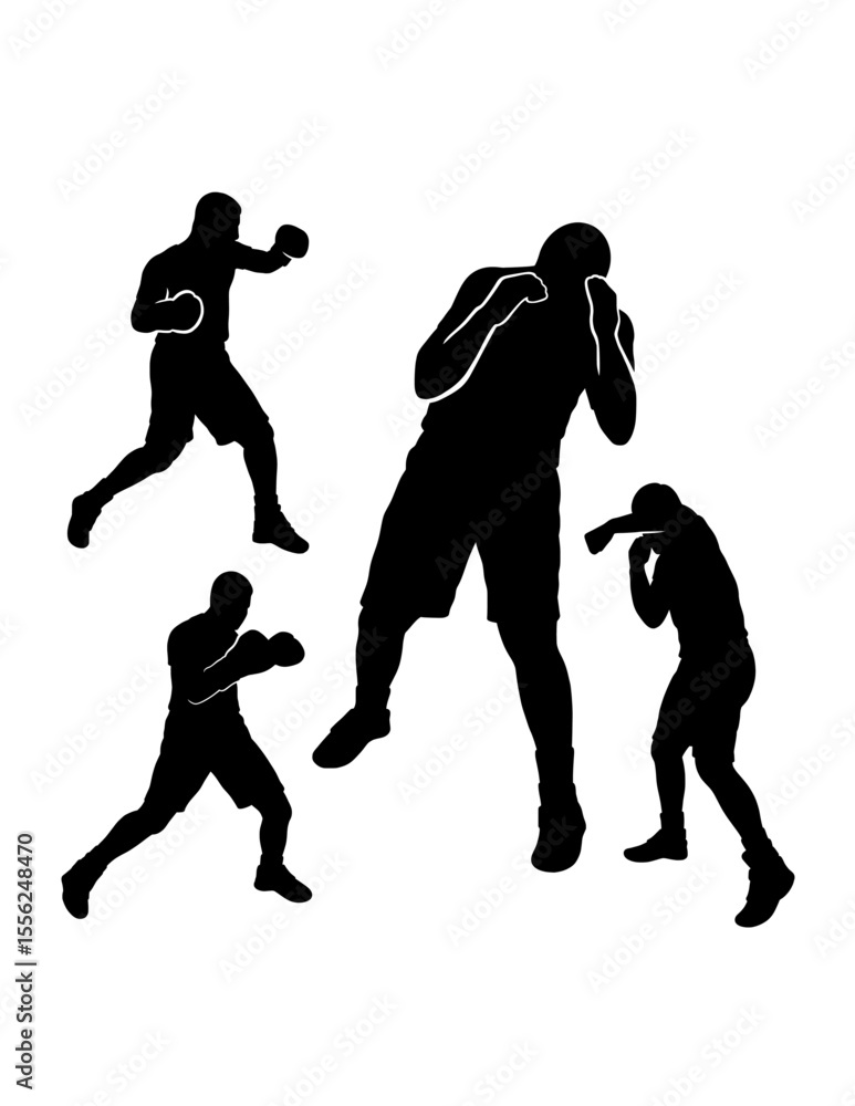 Fototapeta premium Male boxing sport training pose, jab, hook, silhouette