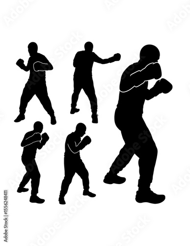 Male boxing sport training pose, jab, hook, silhouette
