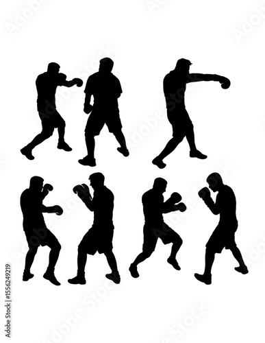 Male boxing sport training pose, jab, hook, sparring, silhouette