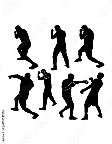 Male boxing sport training pose, jab, hook, silhouette