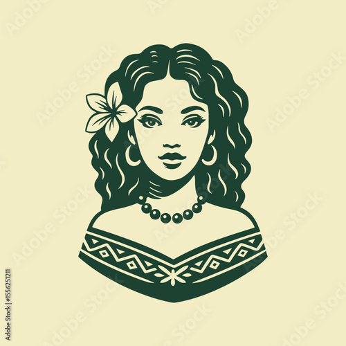 Beautiful young italian woman in traditional clothing. Retro vector illustration suitable as a logo, for textile printing or advertising of all kinds.