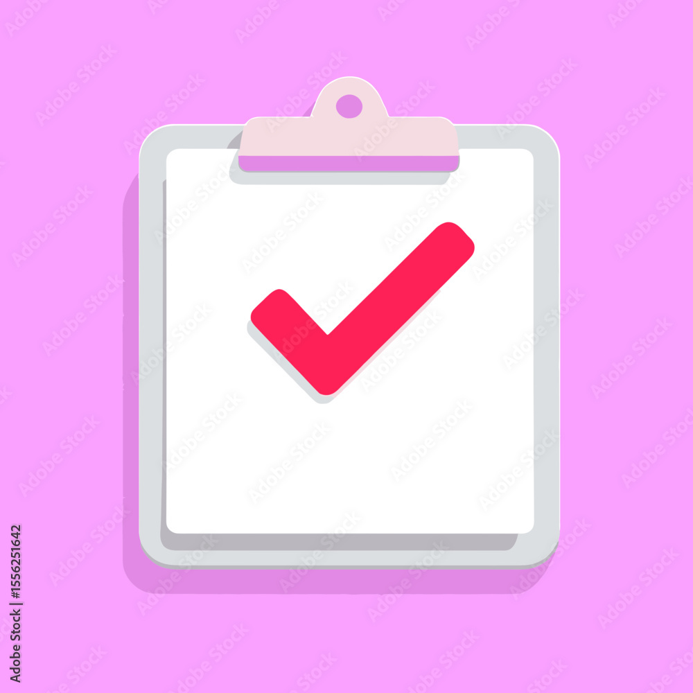 Pink clipboard with a blank sign, a vector illustration featuring a checkmark symbol for web and business design success Pink clipboard with a blank sign, a vector illustration featuring a checkmark symbol for web and business design success
