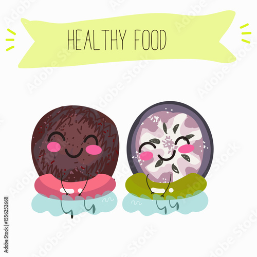 Cherry, fruit, dogwood, cornelian, cornus, funny cheerful characters. Vector hand drawn  illistration.