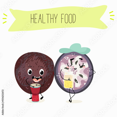 Cherry, fruit, dogwood, cornelian, cornus, funny cheerful characters. Vector hand drawn  illistration.
