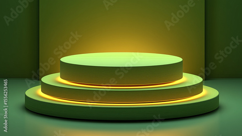 Illuminated Multi-Layer Stage with Warm Ambient Lighting in a Dark Setting
