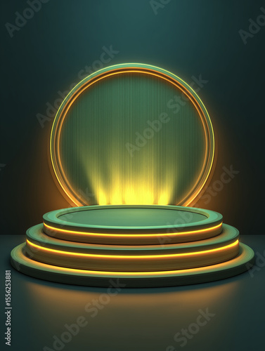 Illuminated Multi-Layer Stage with Warm Ambient Lighting in a Dark Setting
