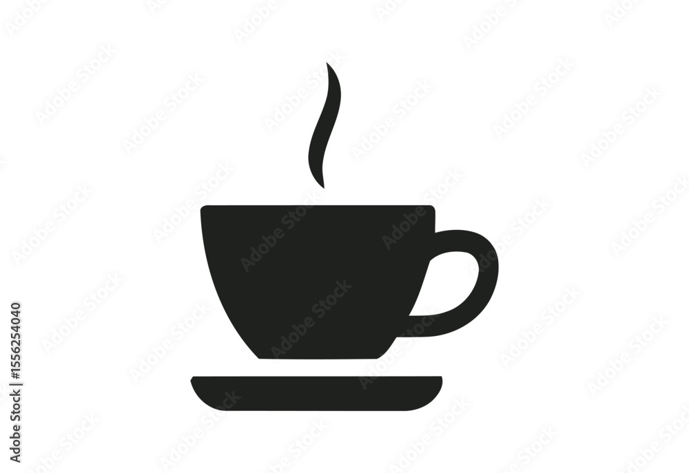 Simple black silhouette of a steaming coffee cup on a saucer Simple black silhouette of a steaming coffee cup on a saucer