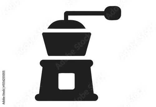 Black silhouette of a vintage manual coffee grinder with a crank handle