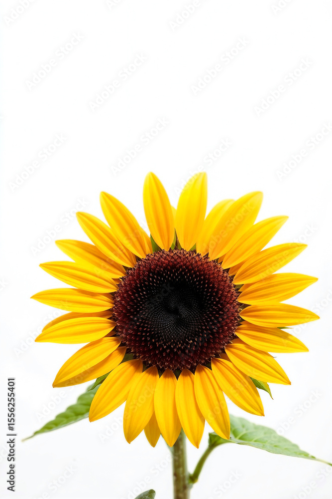 Obraz premium Yellow sunflower blossom, a bright isolated summer flower against a white background, perfect for nature and garden themes