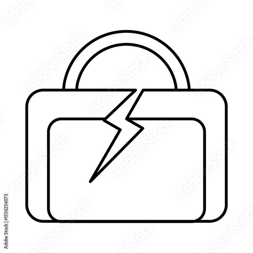 White briefcase with crack icon shows job termination. Fits HR graphics, employee layoff and business visuals.