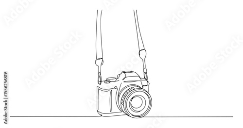 photo camera hanging strap outline minimal vector