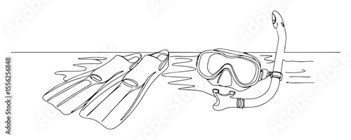 diving mask and fins water sport outline vector