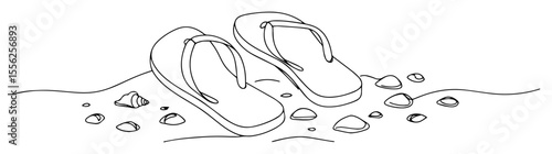 flip flops on sand beach outline minimal vector