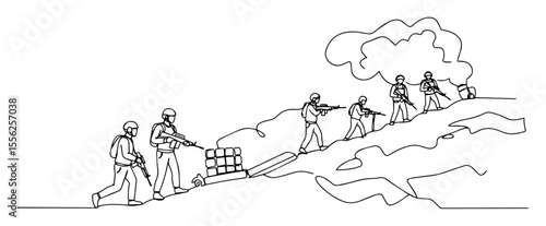 military patrol in hills outline minimal vector