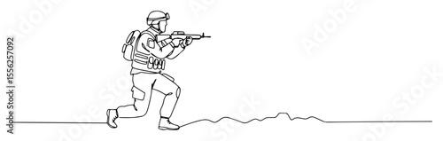 soldier running with rifle minimal outline vector