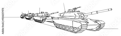 military tanks in convoy formation outline vector
