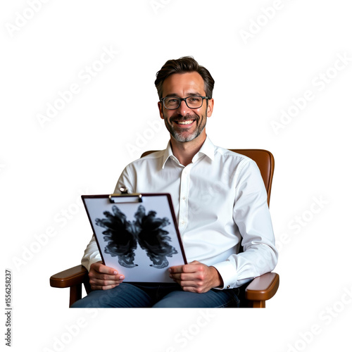 Smiling Therapist Holding Rorschach Inkblot Test Results