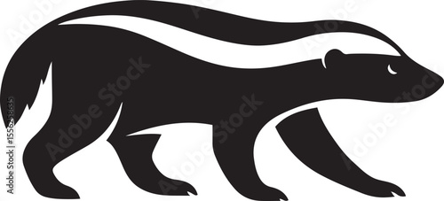 Black and white honey badger illustration simple style, Animal silhouette in minimal form