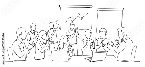 business team clapping during meeting