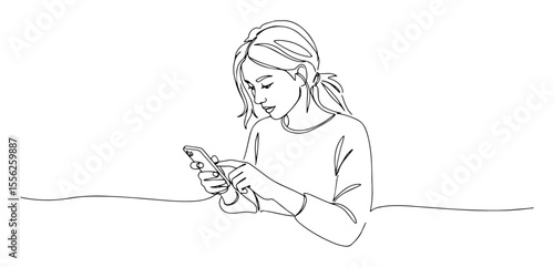 woman using smartphone line drawing