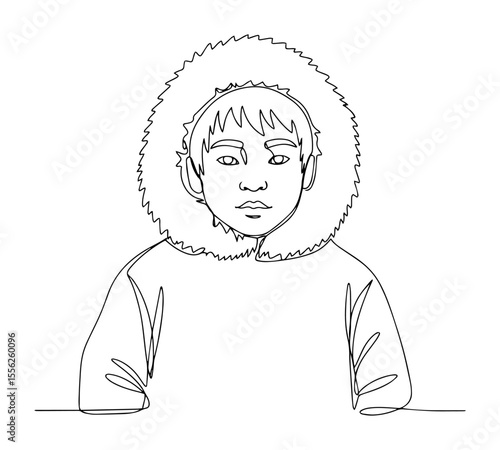 portrait of inuit boy in winter clothing