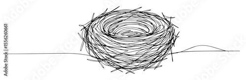 bird nest built from twigs line sketch