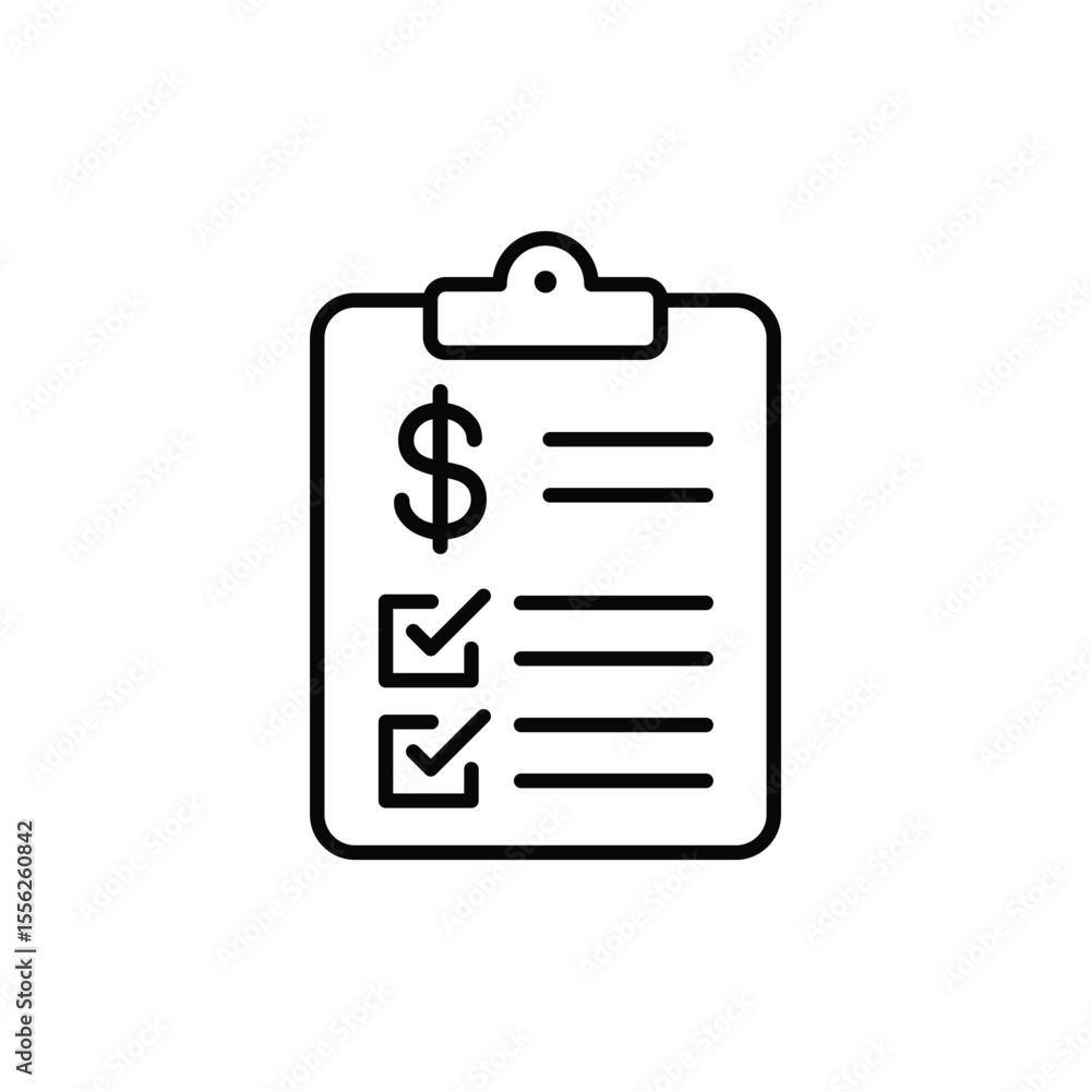 A simple icon representing a financial checklist, ideal for budget, finance, and accounting applications. A simple icon representing a financial checklist, ideal for budget, finance, and accounting applications.