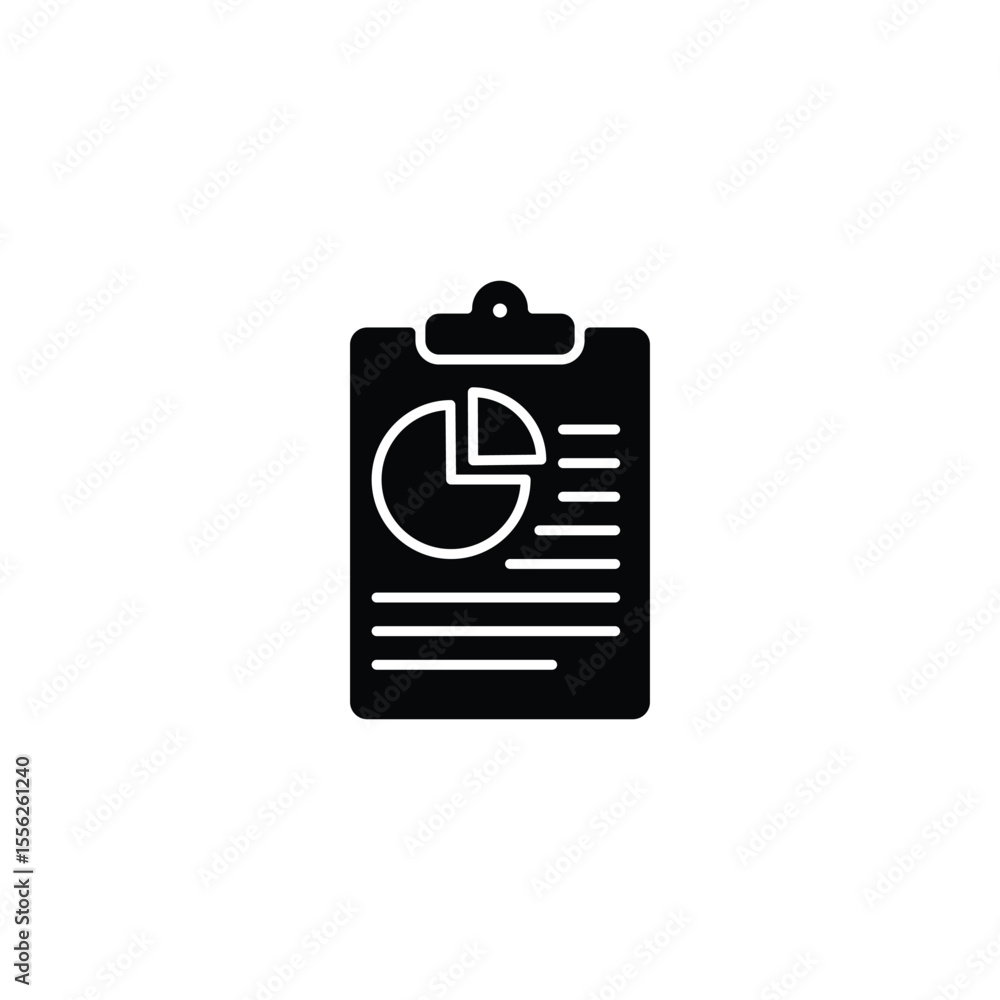 Black clipboard icon with pie chart and data Black clipboard icon with pie chart and data
