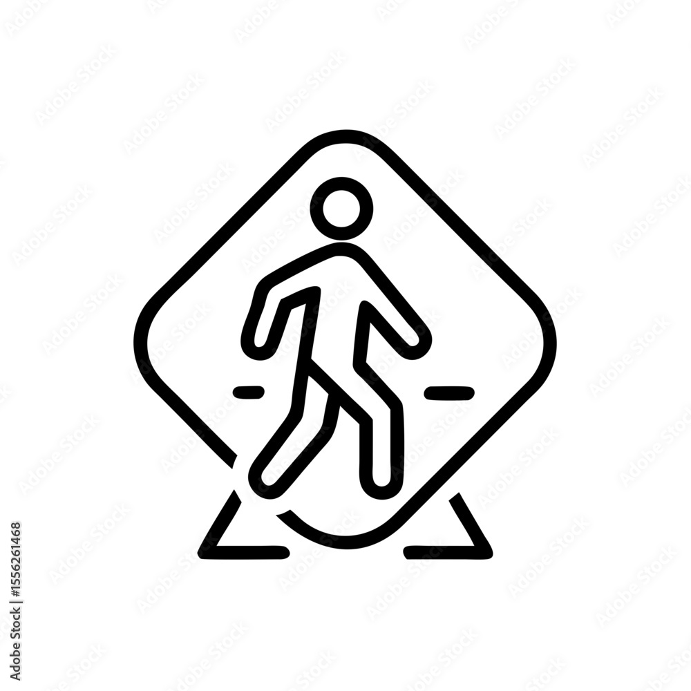 Pedestrian crossing street sign icon for road safety and traffic signal concept. Vector illustration in outline style for web and app design Pedestrian crossing street sign icon for road safety and traffic signal concept. Vector illustration in outline style for web and app design
