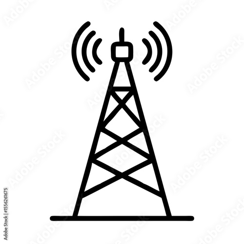 Radio tower emitting waves providing broadcast and wireless communication. Telecommunication technology concept vector icon for app, web, interface