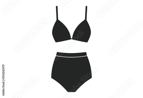 Simple black silhouette of a two piece bikini with high waisted bottoms