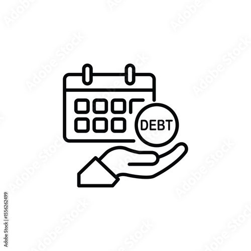 Icon depicting a calendar and a debt label in hand, symbolizing timely payments.