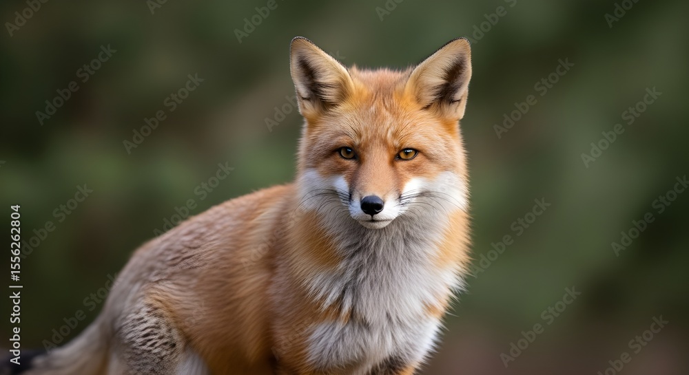 Obraz premium Red fox portrait against green background