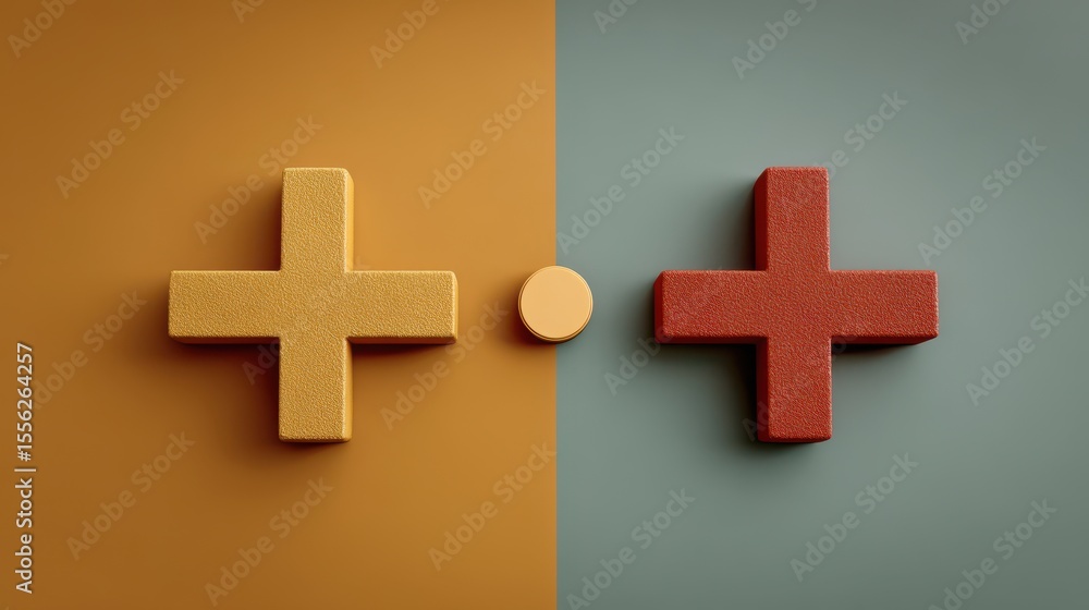 Fototapeta premium The concept of opposites or pros and cons using plus and minus signs.