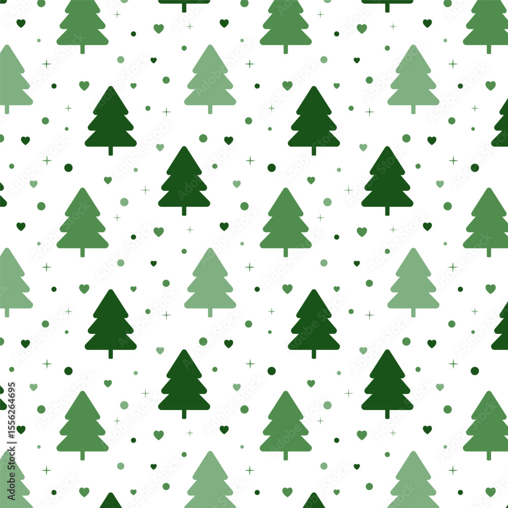Obraz premium Christmas trees seamless pattern.Repeat pattern with green pine tree and snow hearts isolated on white background.Vector graphic illustration background wallpaper.