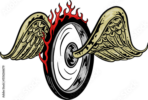 Flying Wheels With Fire Motorcycle
