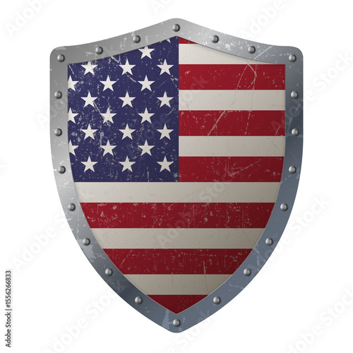 Old Shield with Flag of United States. vector illustration