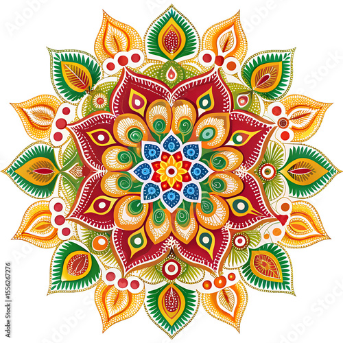 Wallpaper Mural Colorful rangoli pattern round floral design isolated on transparent background Torontodigital.ca
